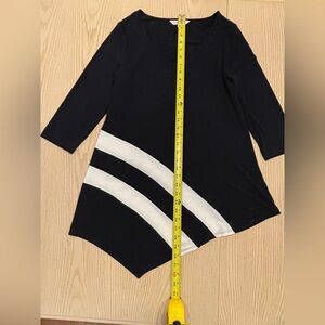 Navy Blue and White Striped V Neck Top